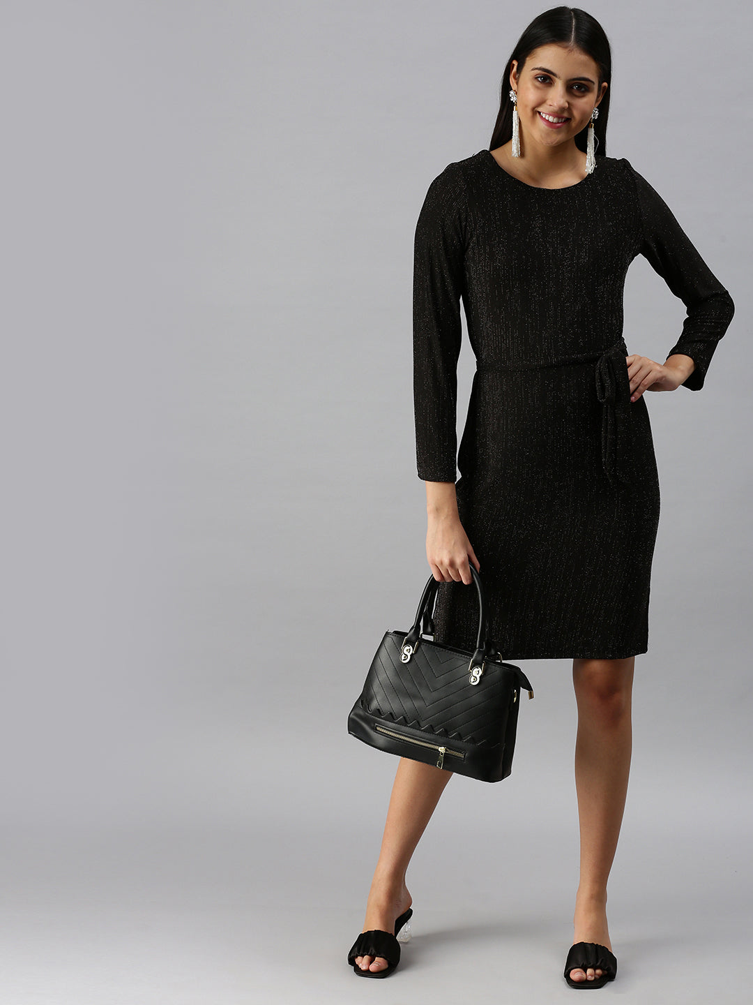 Women Black Solid Sheath Dress