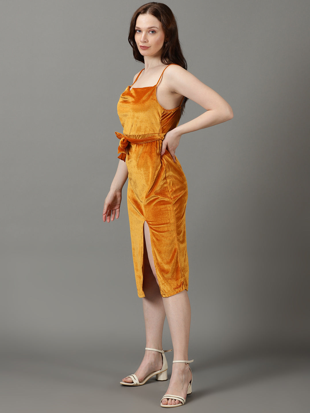 Women's Mustard Solid Sheath Dress