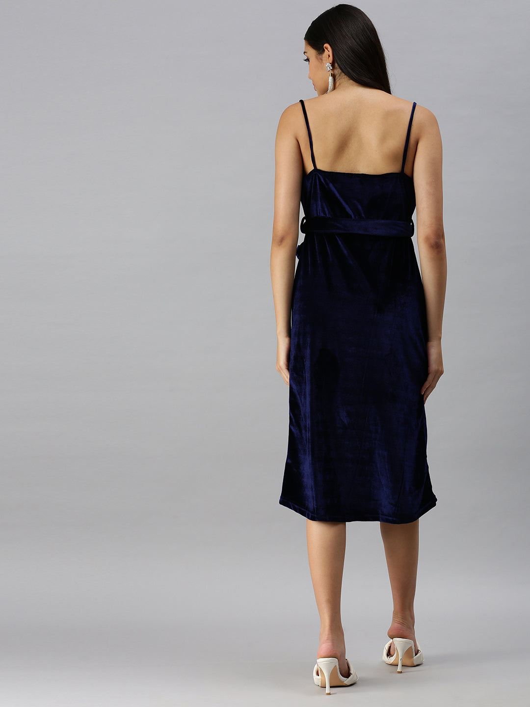 Women's A-Line Cowl Navy Blue Solid Dress