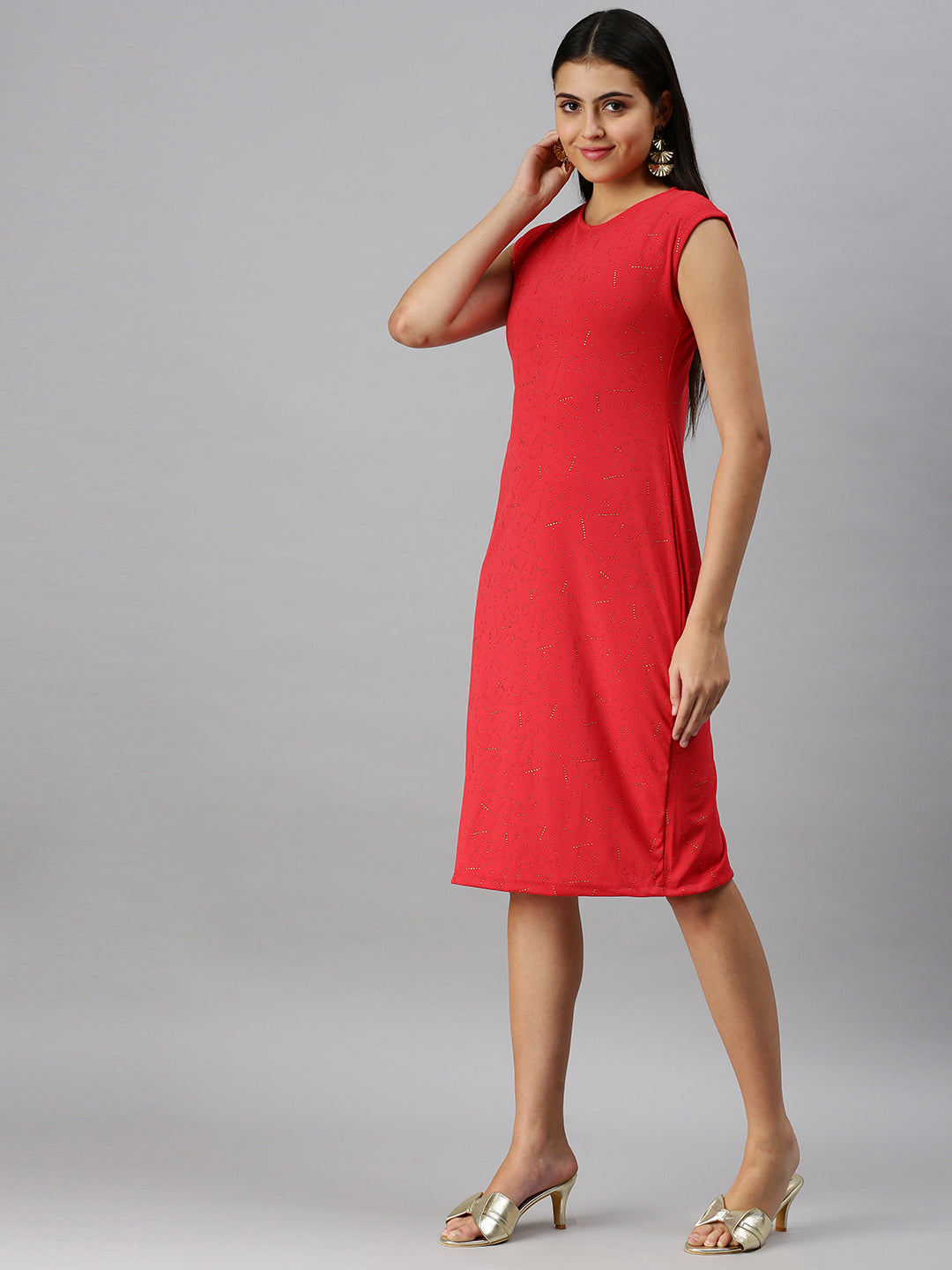 Women Red Solid Sheath Dress