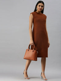 Women's Brown Solid Sheath Dress