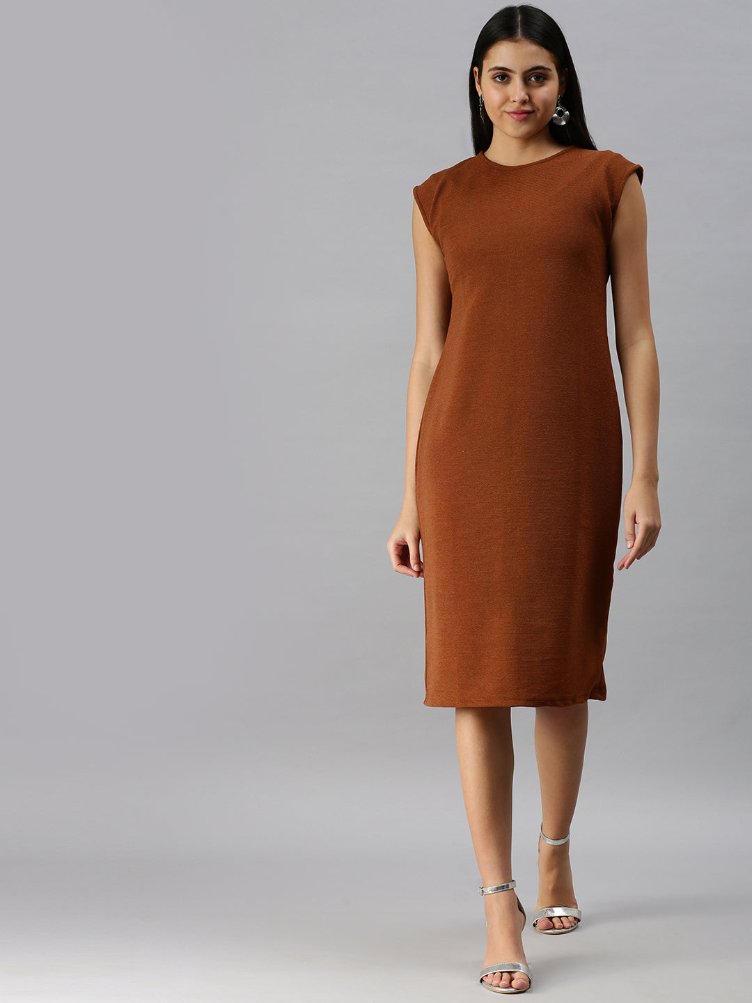 Women Brown Solid A-Line Dress