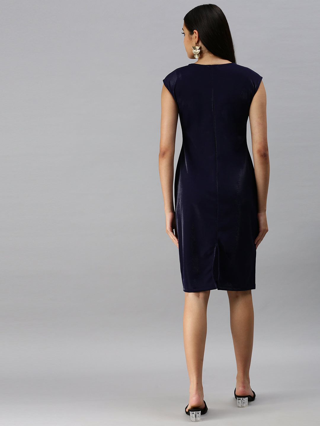 Women Navy Blue Solid A-Line Dress