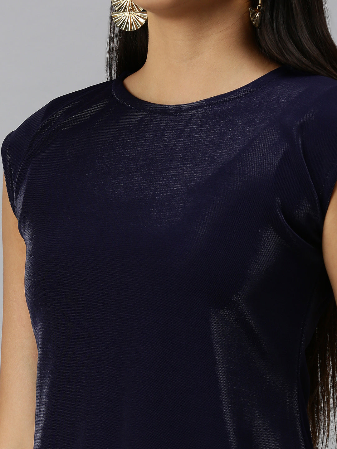 Women Navy Blue Solid A-Line Dress