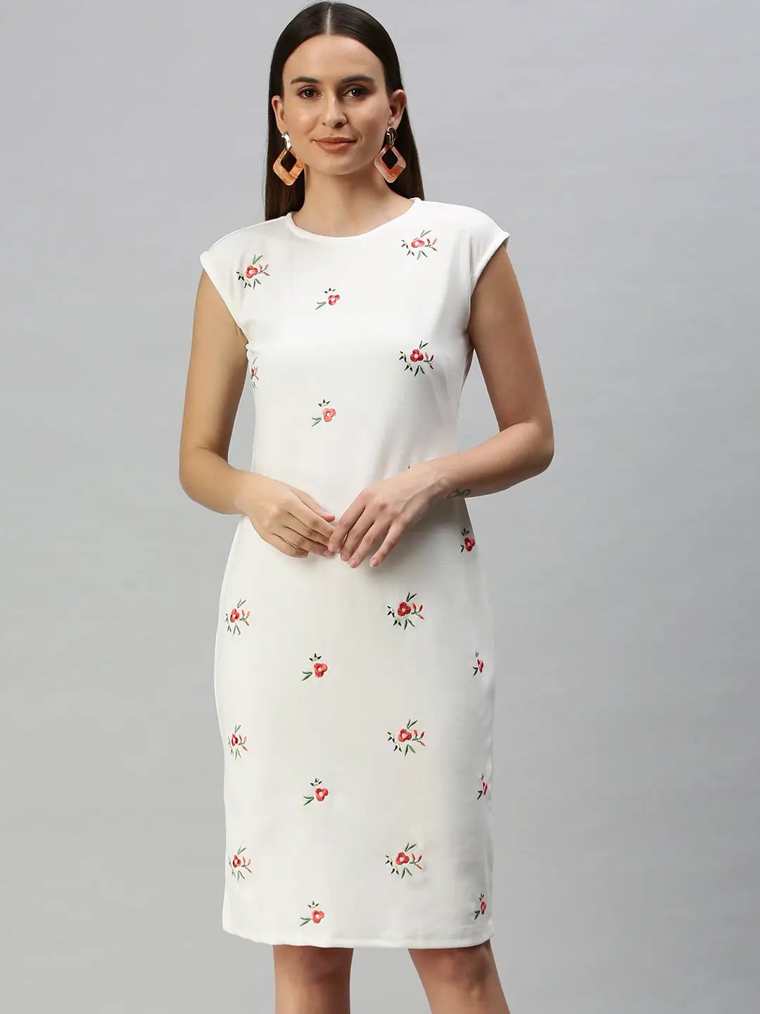 Women's White Embroidered Sheath Dress