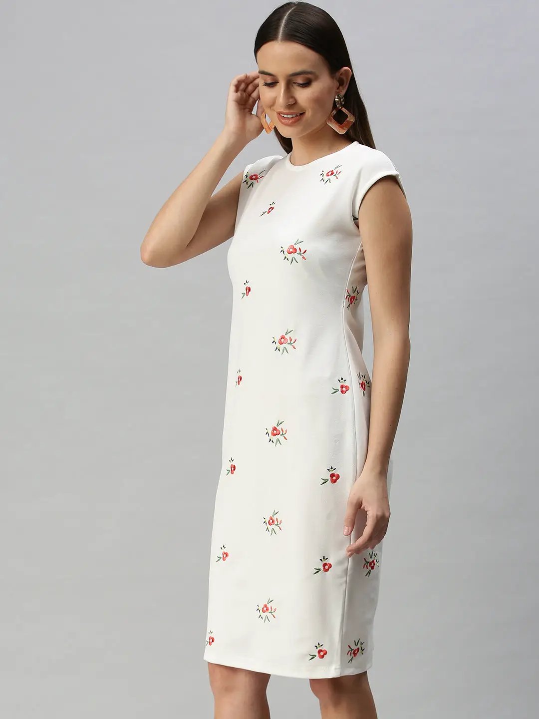 Women's White Embroidered Sheath Dress