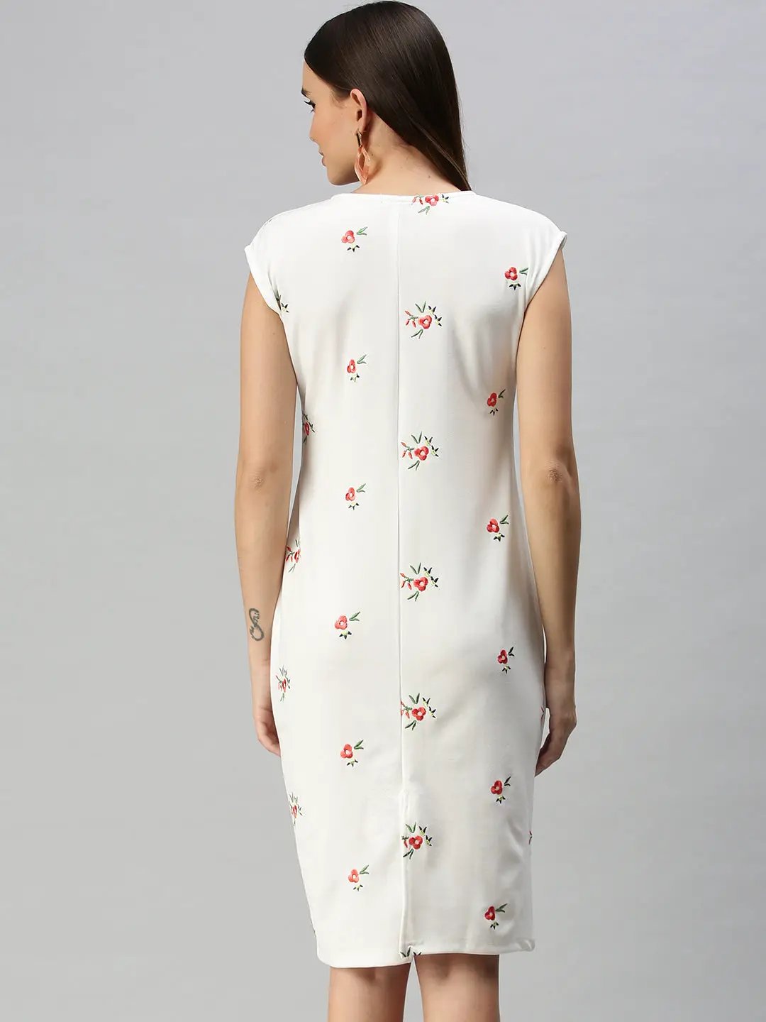 Women's White Embroidered Sheath Dress