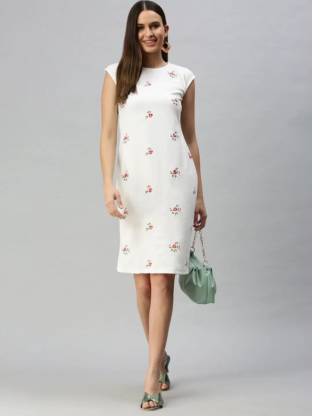 Women's White Embroidered Sheath Dress