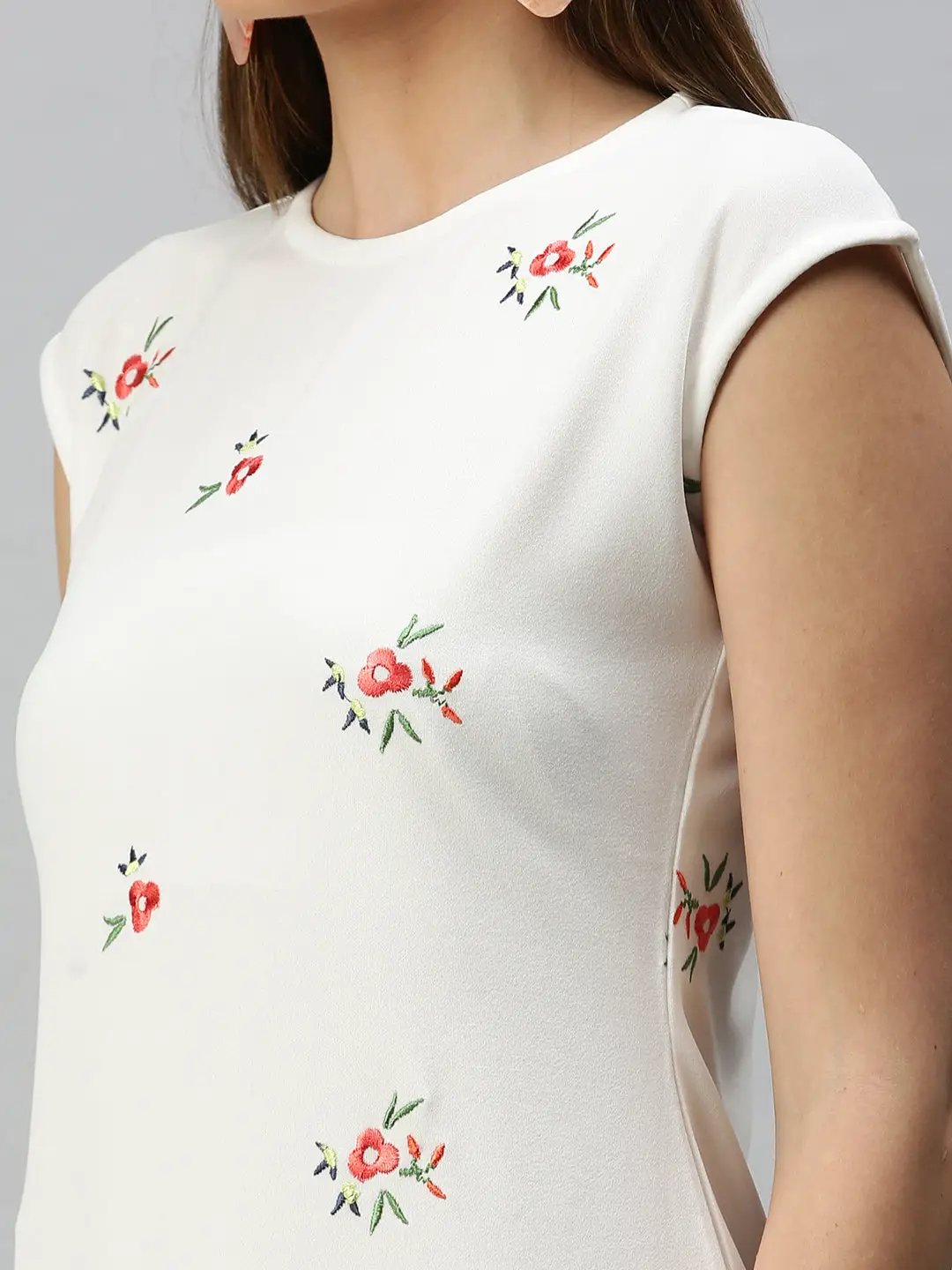 Women's White Embroidered Sheath Dress