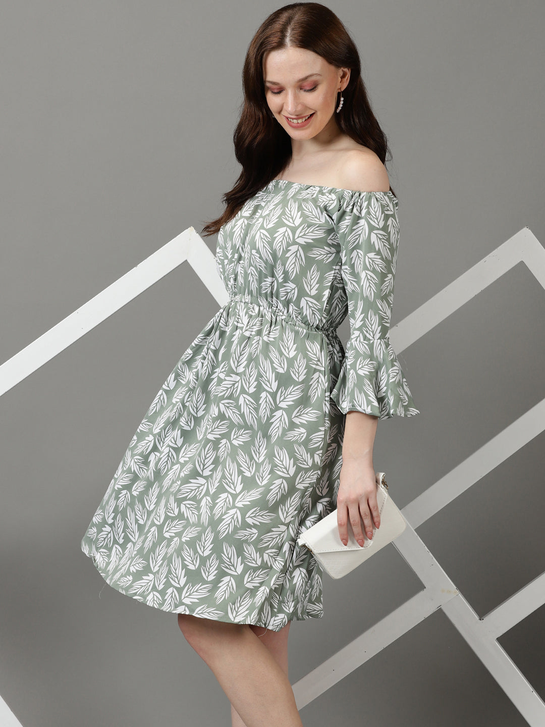 Women's Green Printed Fit and Flare Dress