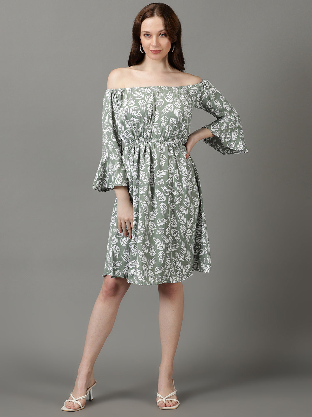 Women's Green Printed Fit and Flare Dress