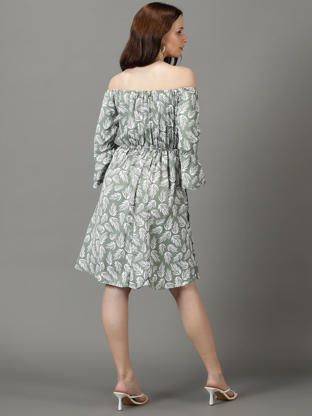 Women's Green Printed Fit and Flare Dress