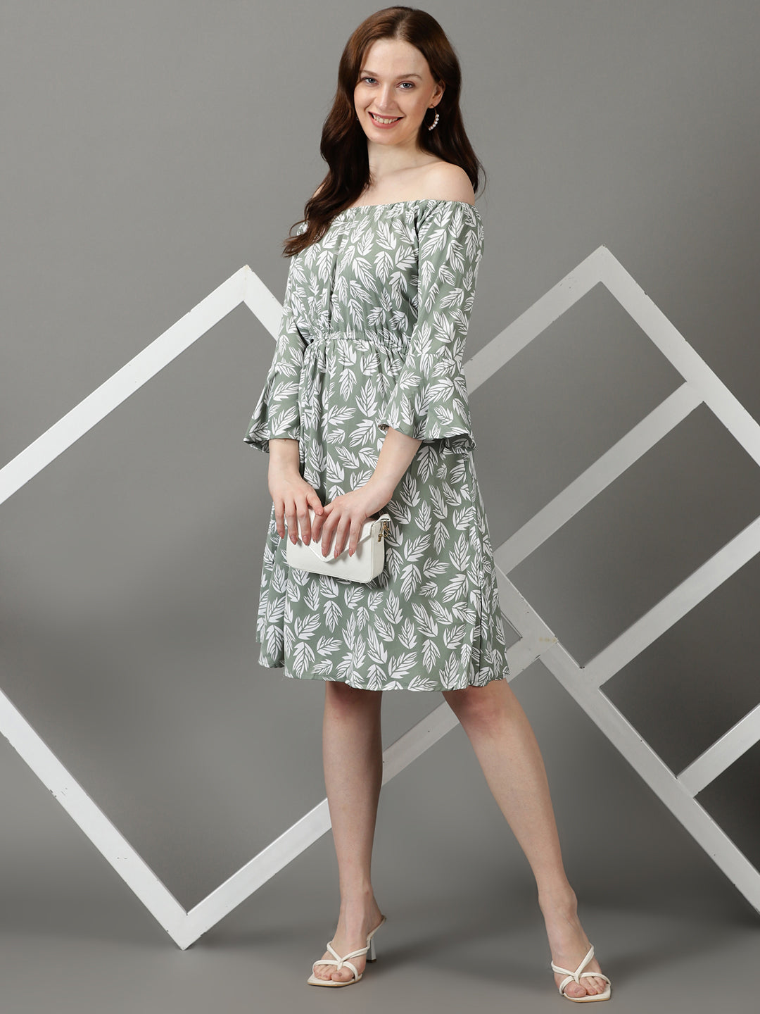 Women's Green Printed Fit and Flare Dress