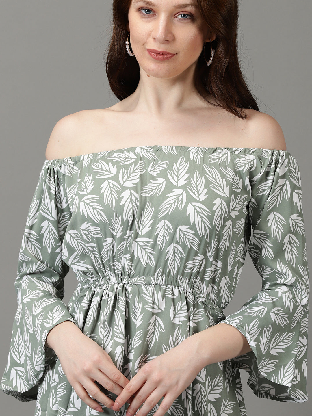 Women's Green Printed Fit and Flare Dress