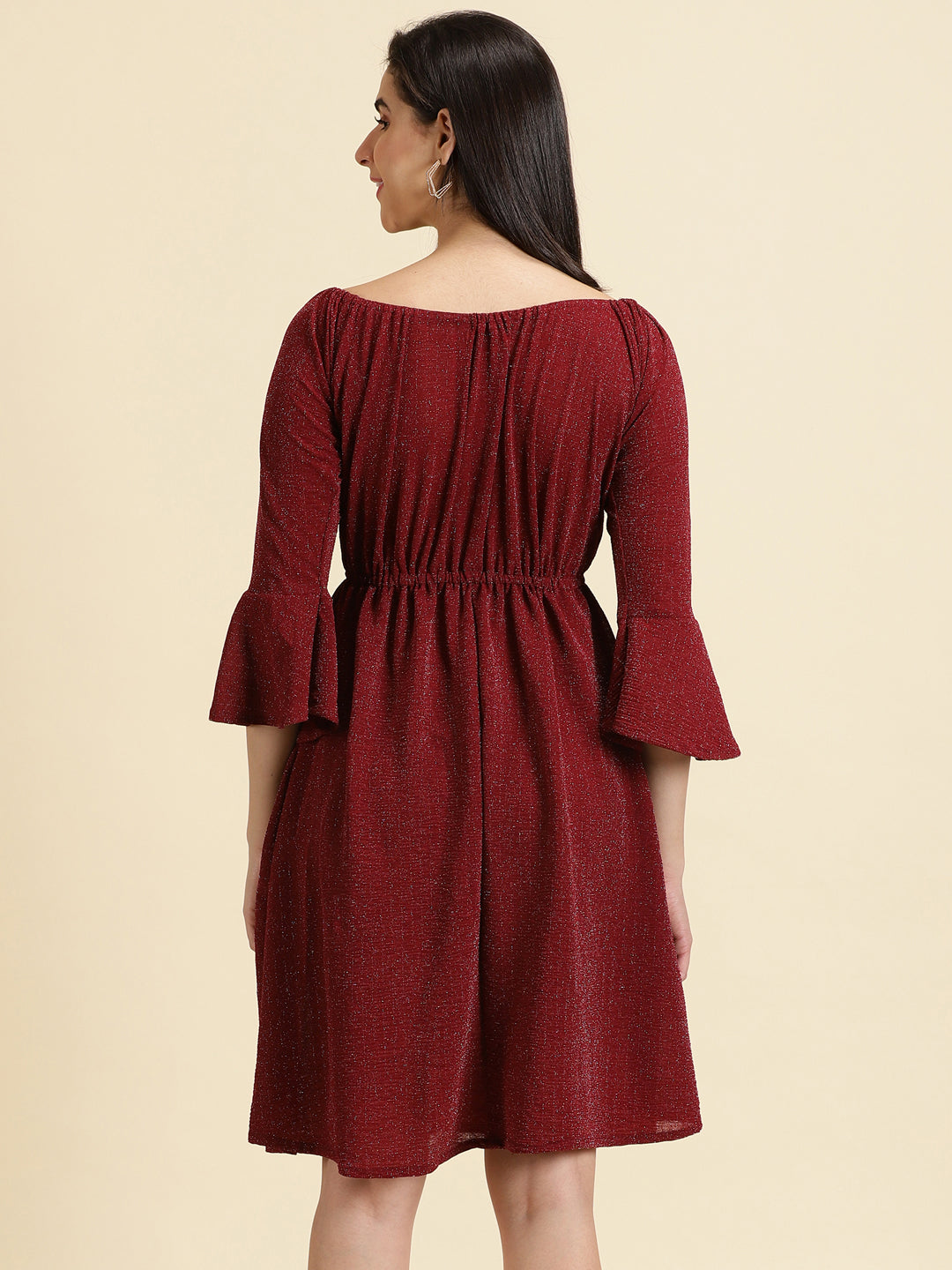 Women's Maroon Embellished Fit and Flare Dress