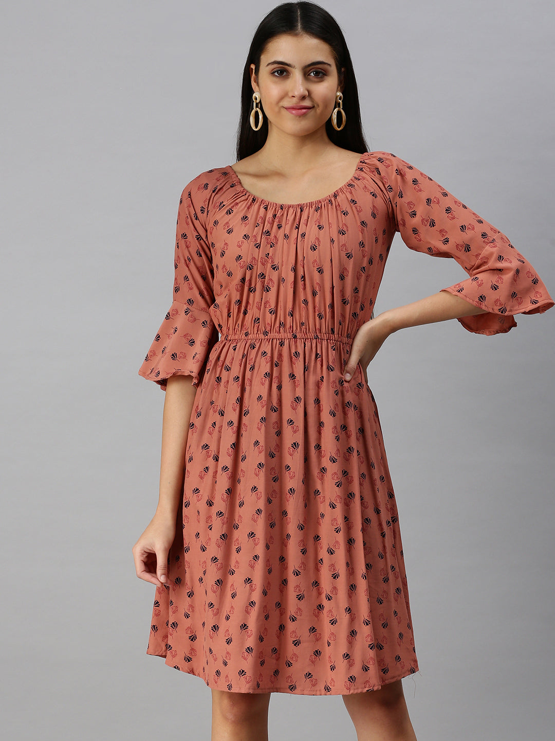 Women Brown Printed A-Line Dress