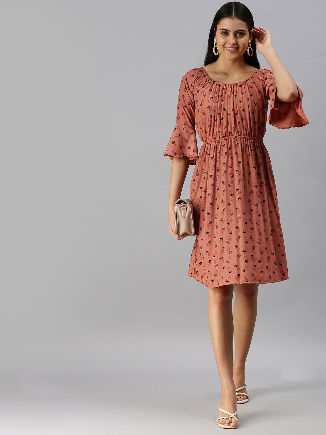 Women Brown Printed A-Line Dress