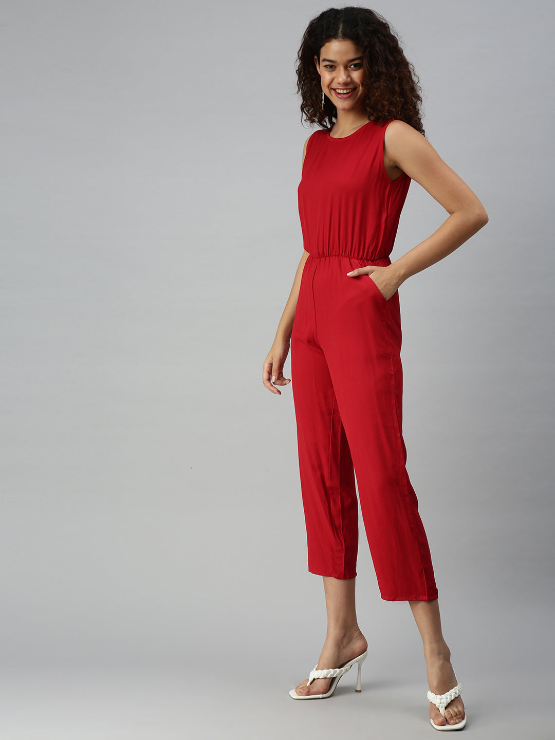 Women's Red Basic Jumpsuit