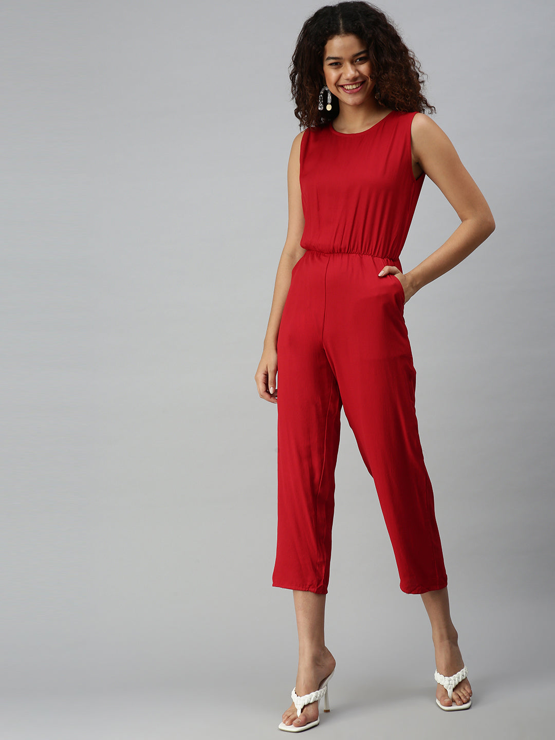 Women's Red Basic Jumpsuit