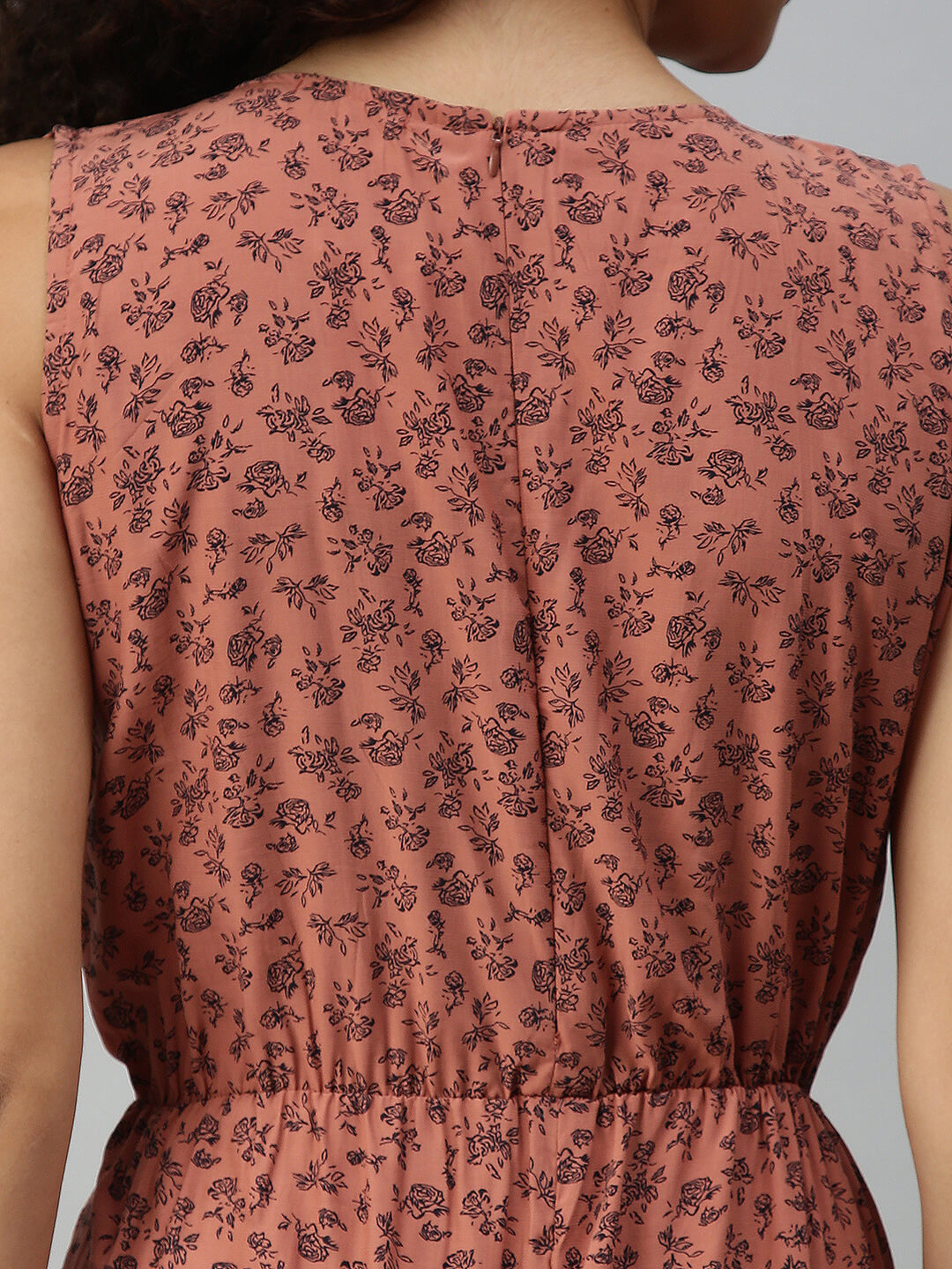 Women's Brown Printed Basic Jumpsuit