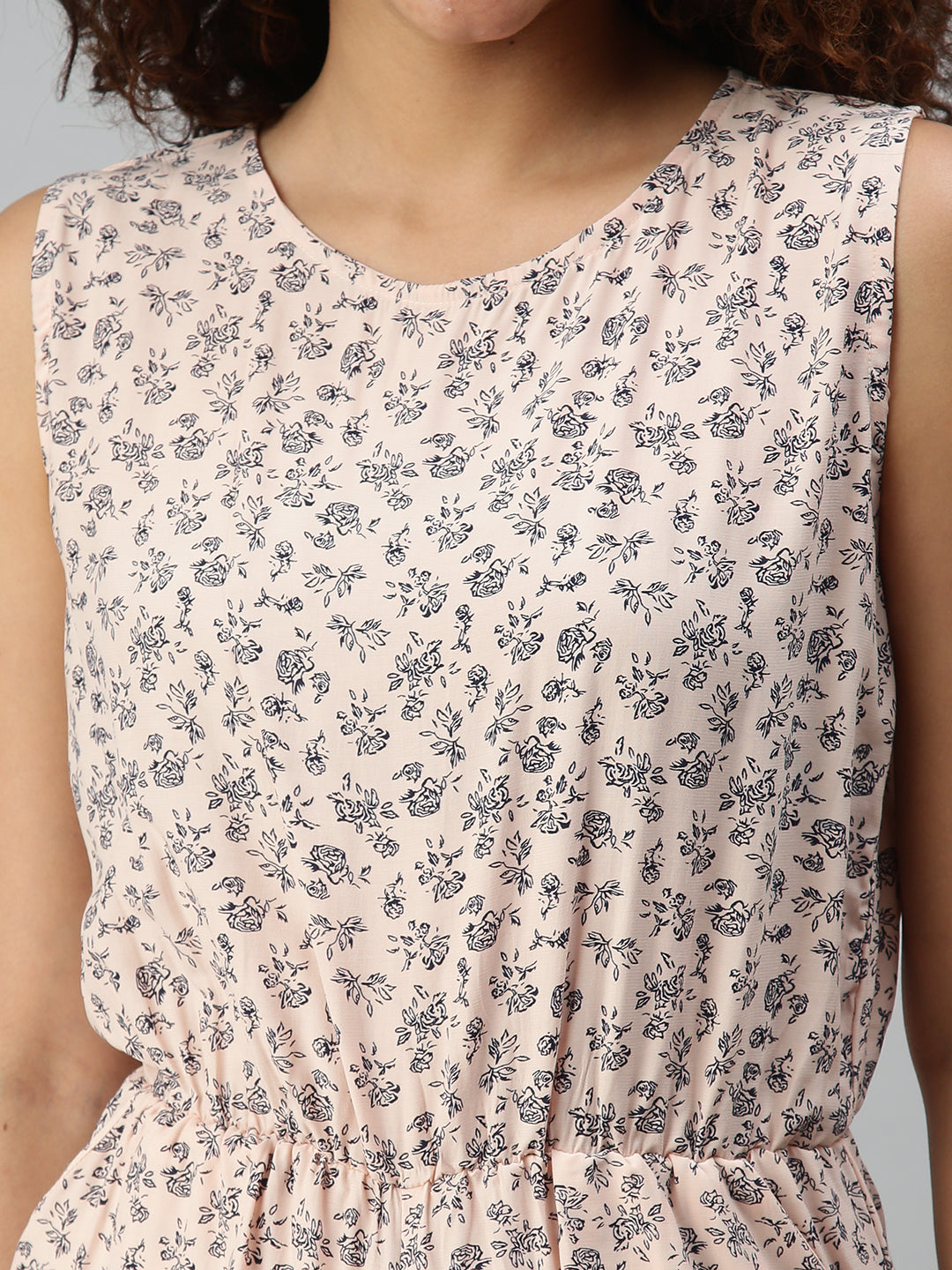 Women's Peach Printed Basic Jumpsuit