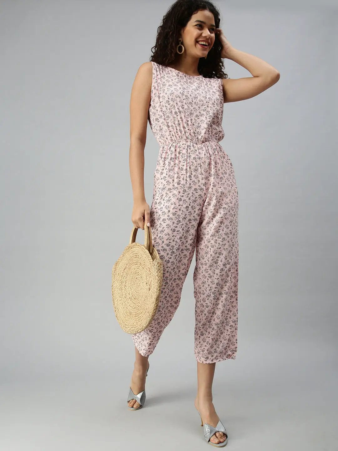 Women's Pink Geometrical Jumpsuit