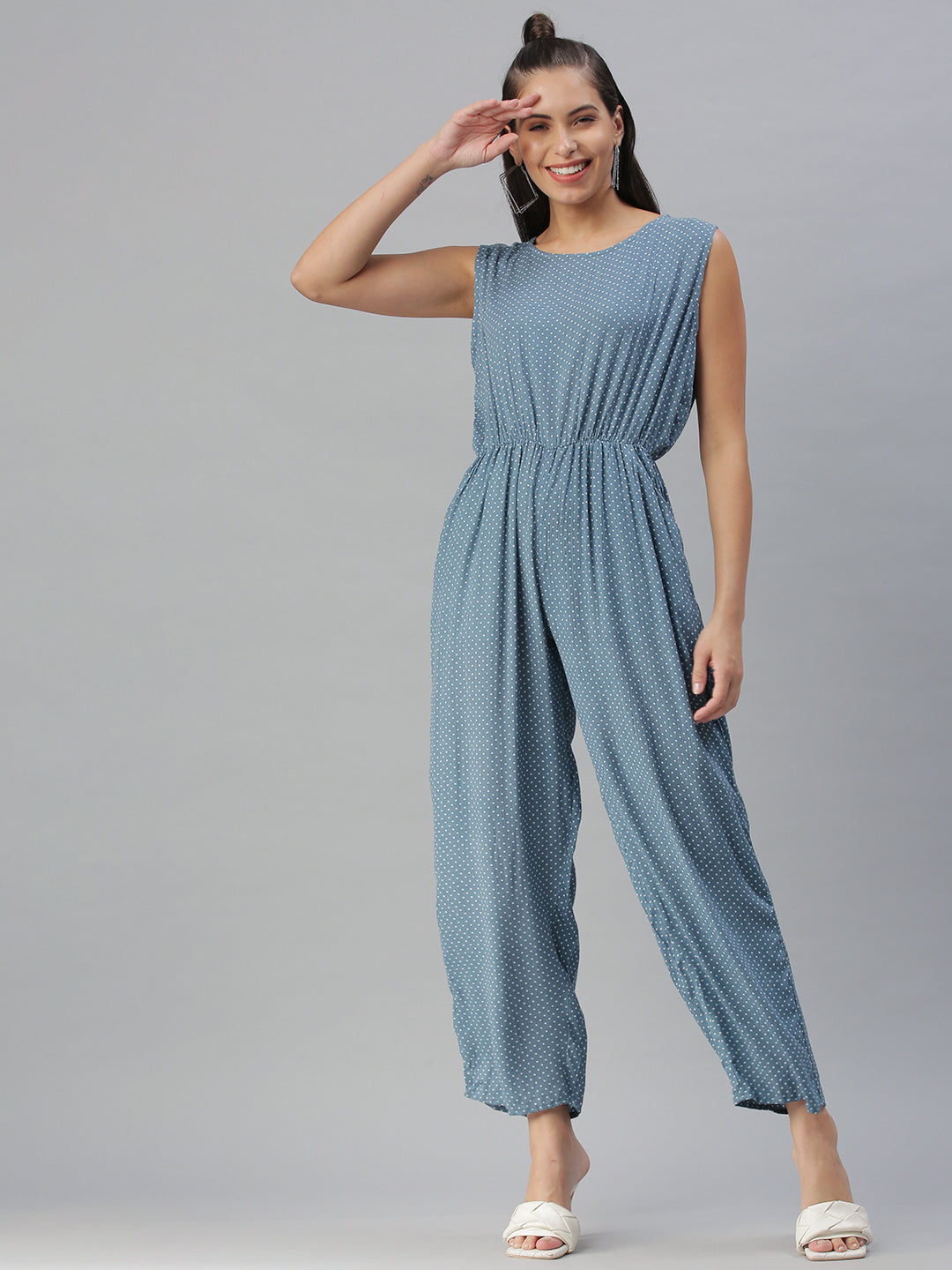 Women's Blue Printed Jumpsuit