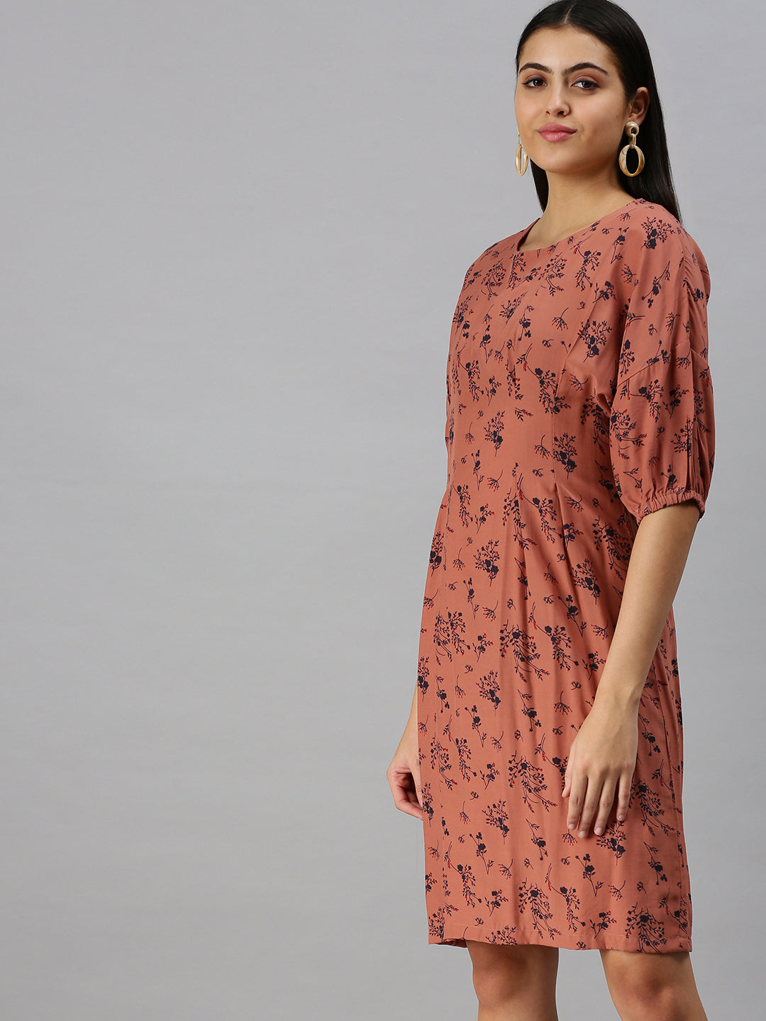 Women's A-Line Brown Printed Dress