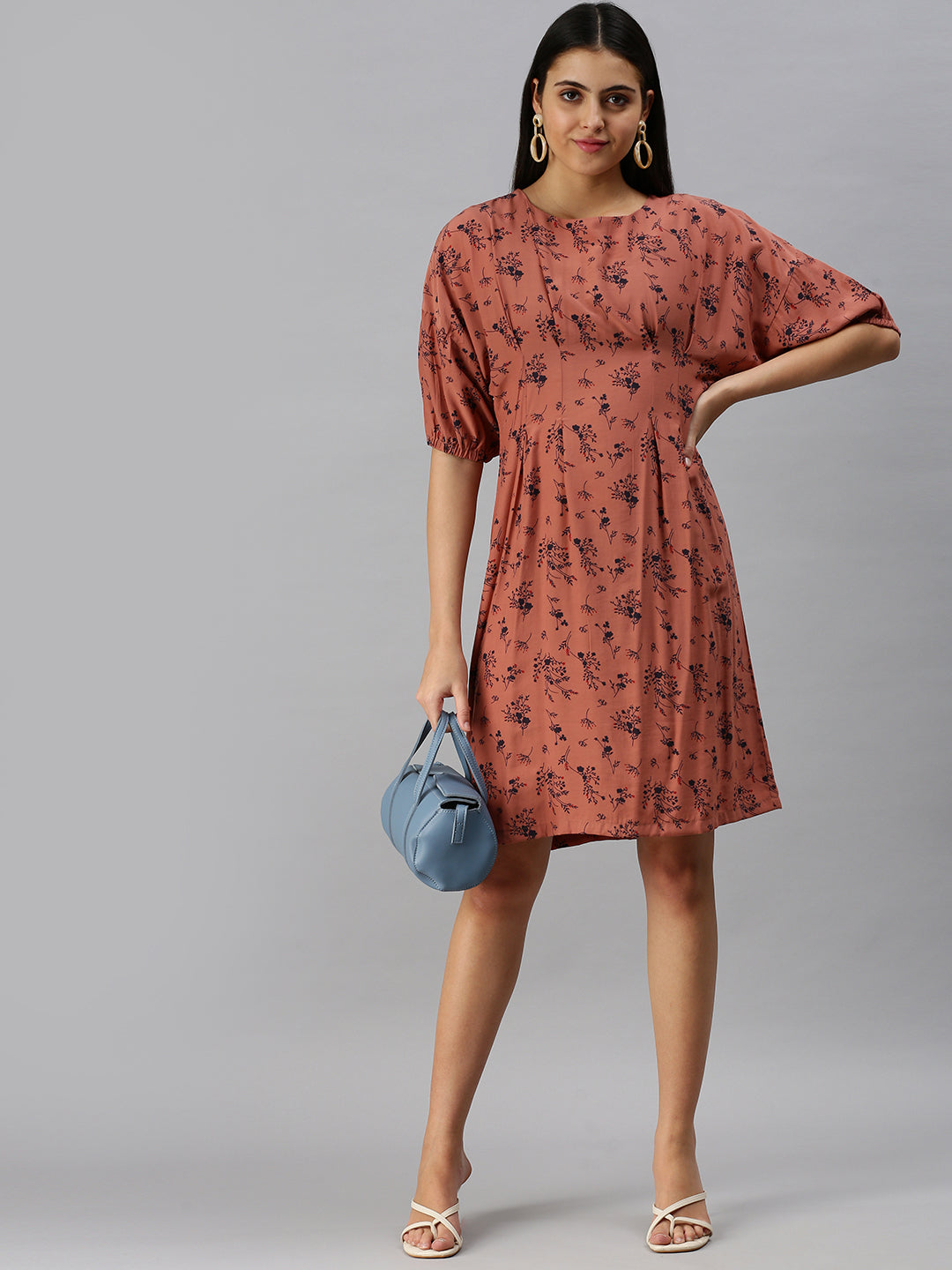 Women's A-Line Brown Printed Dress