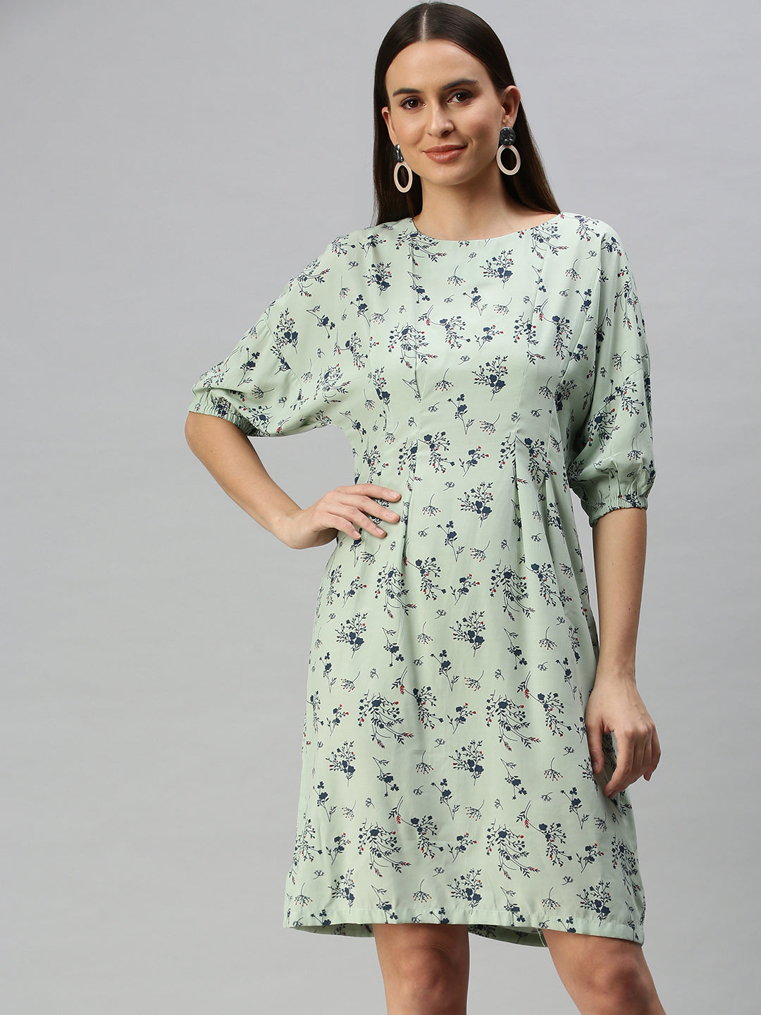 Women Green Printed A-Line Dress