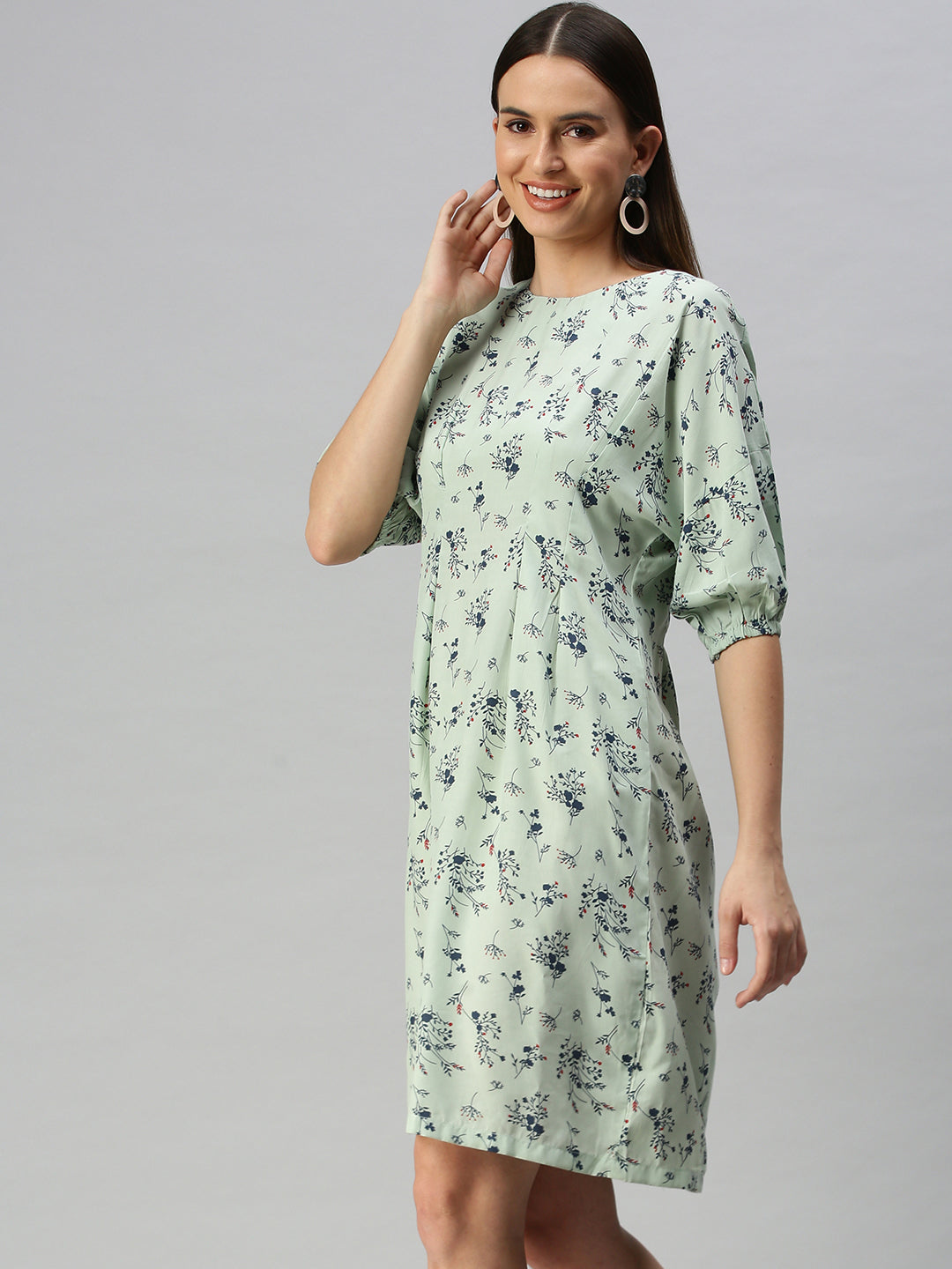 Women Green Printed A-Line Dress