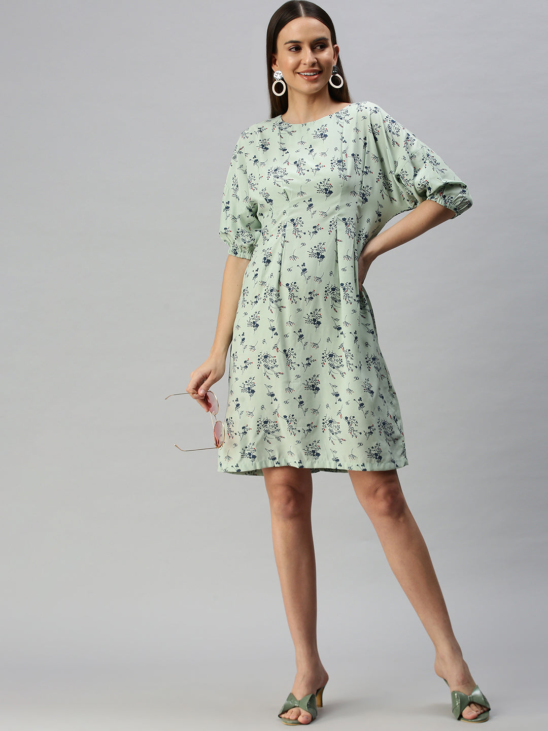 Women Green Printed A-Line Dress