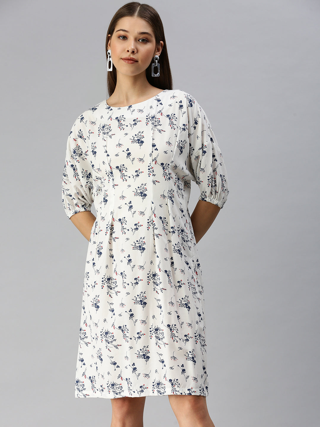 Women White Printed A-Line Dress