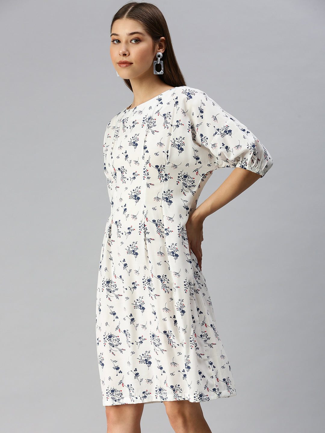 Women White Printed A-Line Dress