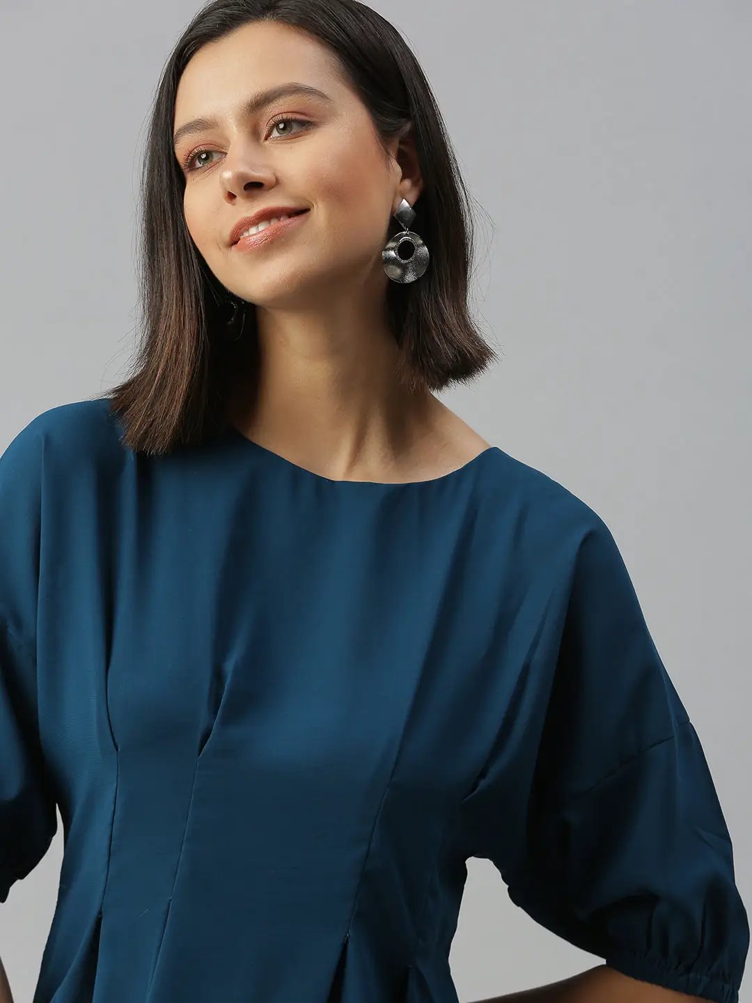 Women's Blue Solid A-Line Dress