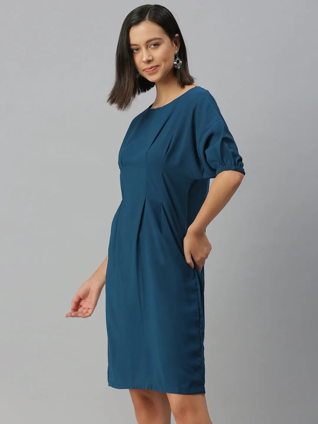 Women's Blue Solid A-Line Dress
