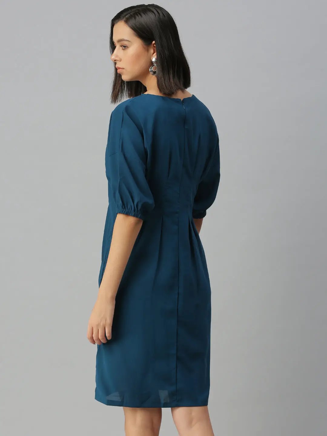 Women's Blue Solid A-Line Dress