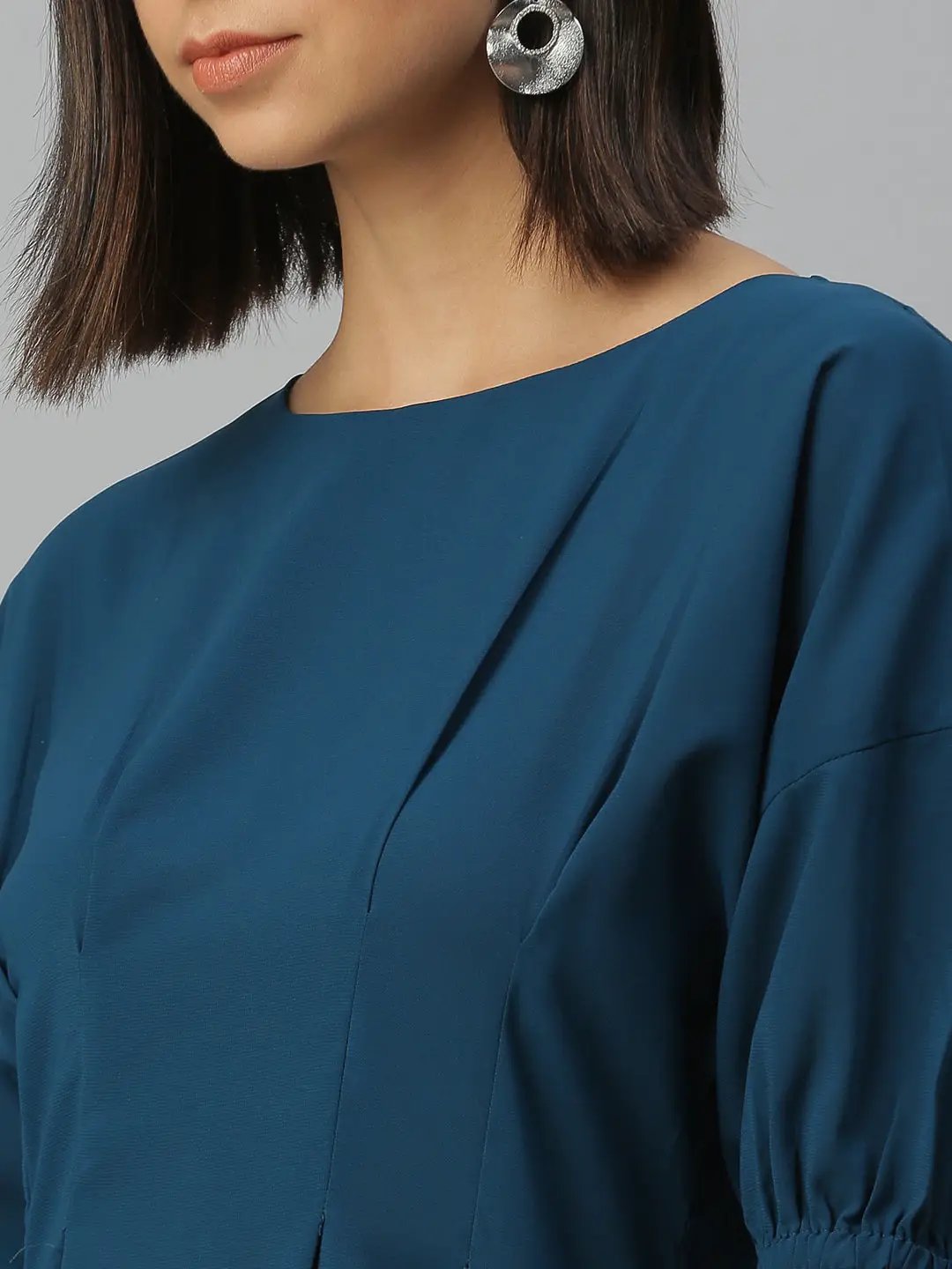 Women's Blue Solid A-Line Dress
