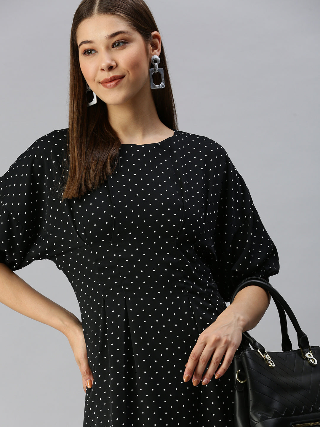 Women Black Printed A-Line Dress