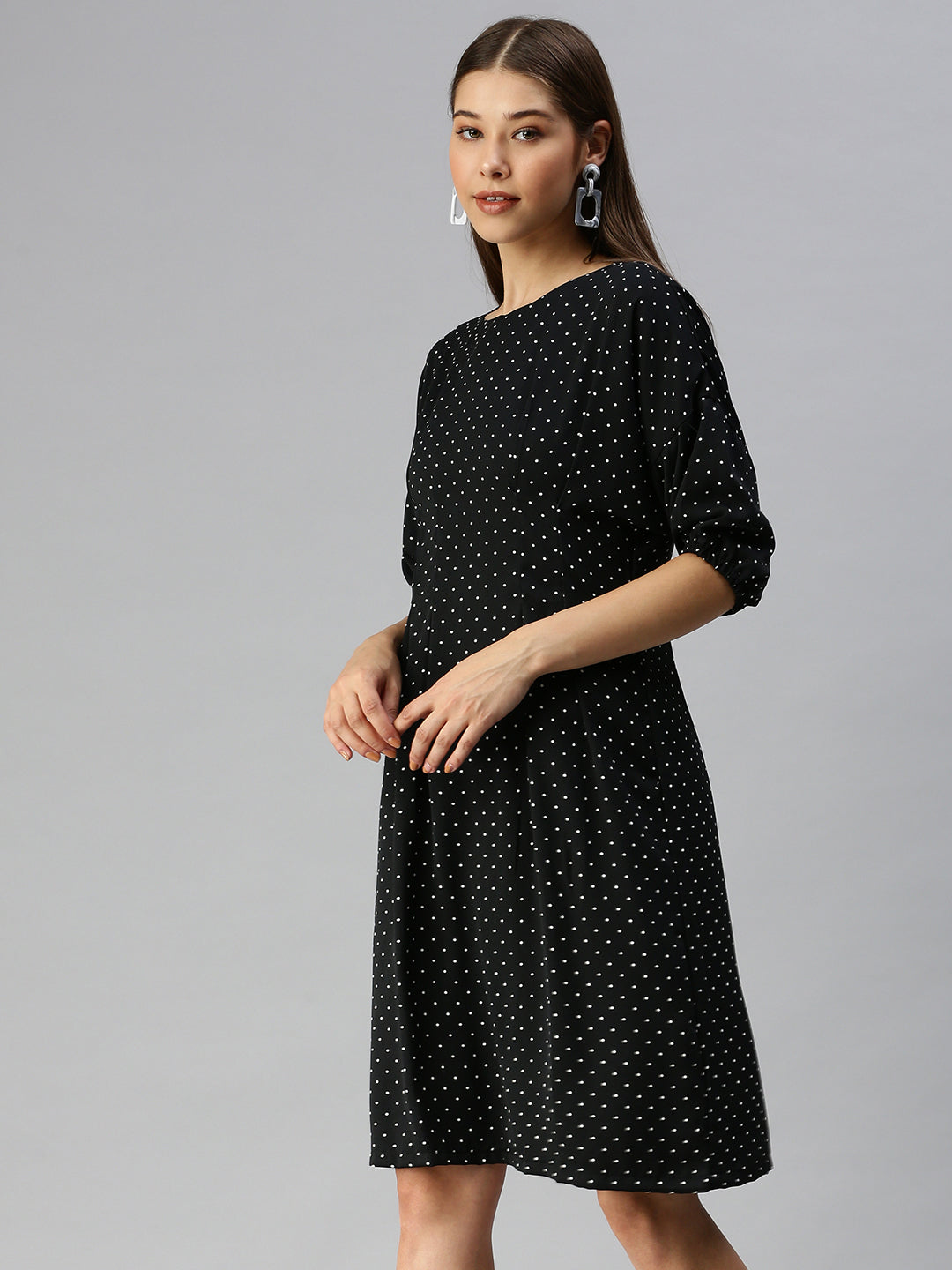 Women Black Printed A-Line Dress