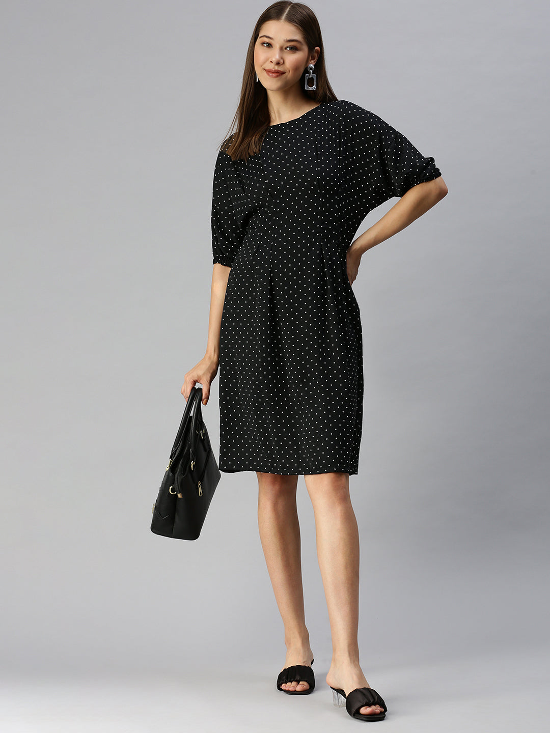 Women Black Printed A-Line Dress