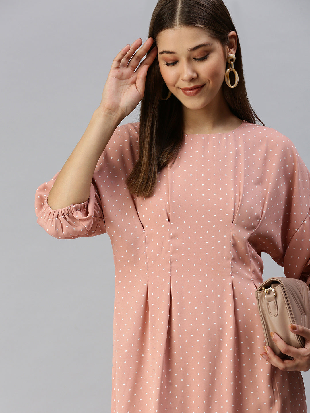 Women Peach Printed A-Line Dress