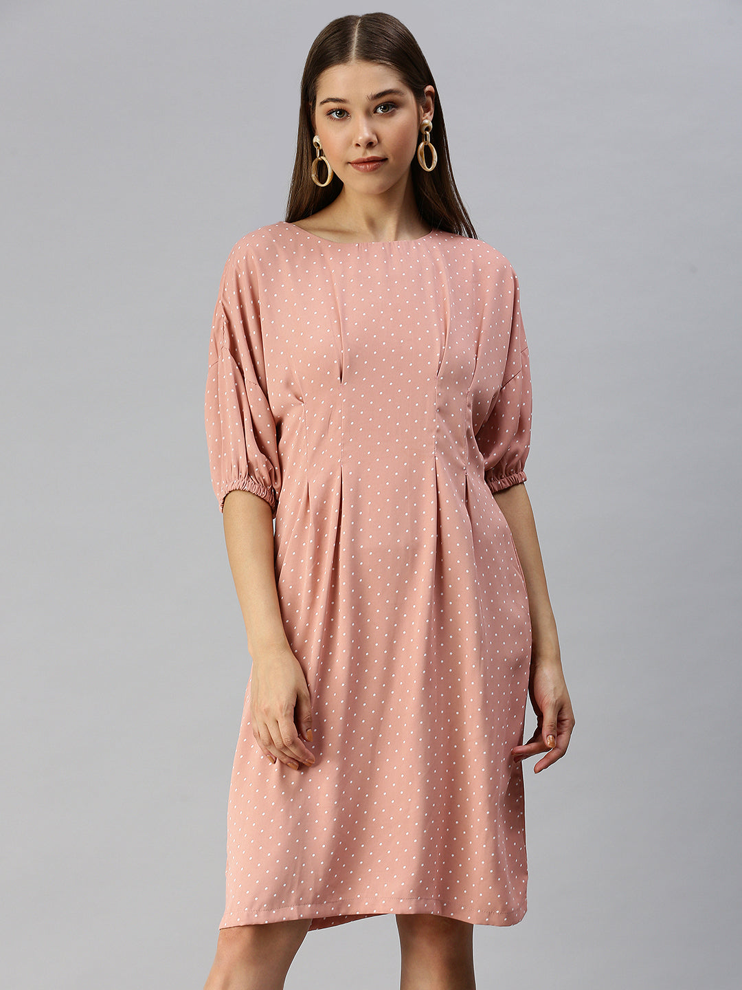 Women Peach Printed A-Line Dress