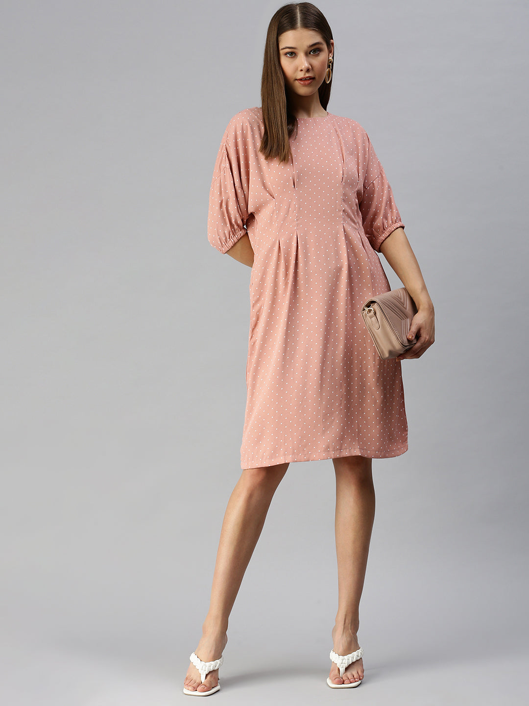 Women Peach Printed A-Line Dress