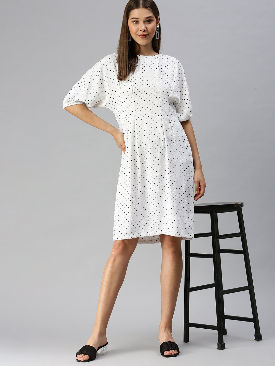 Women White Printed A-Line Dress