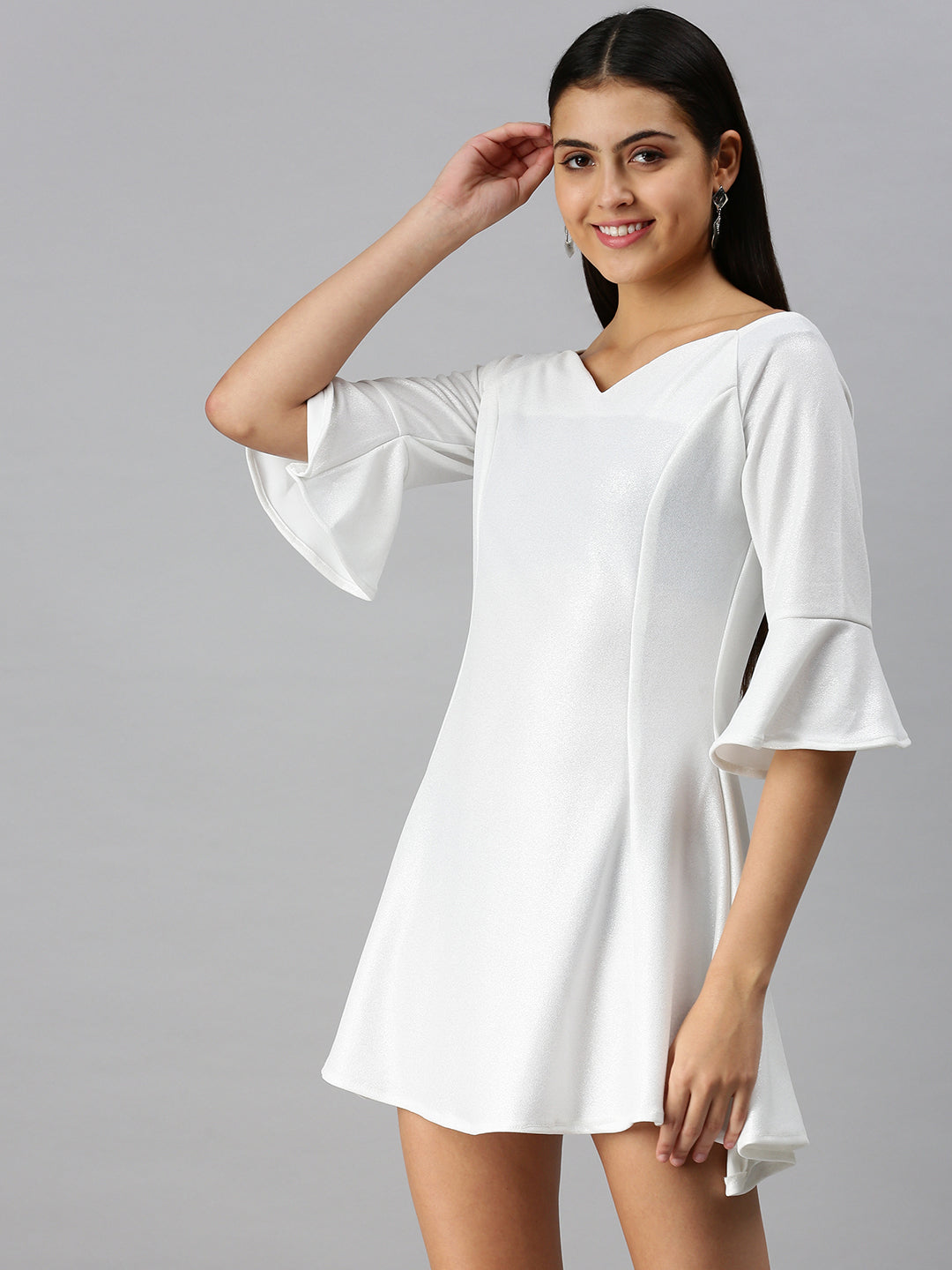 Women's Fit and Flare White Solid Dress