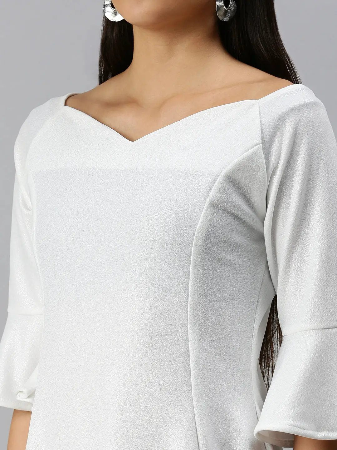 Shop Women's White Solid Fit and Flare Scuba Dress| Showoffff Shop Women's White Solid Fit and Flare Scuba Dress| Showoffff