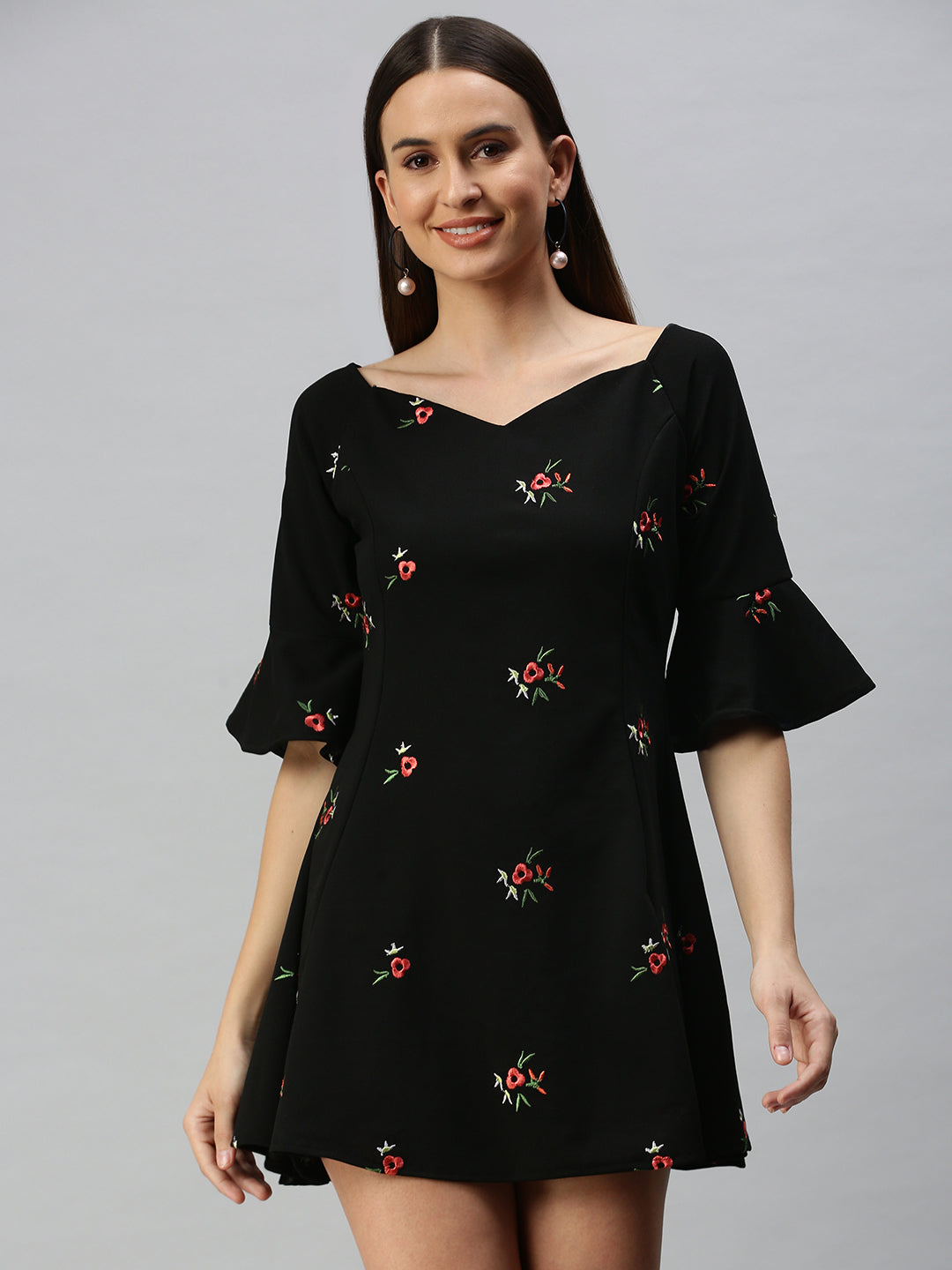 Women Black Solid Fit and Flare Dress