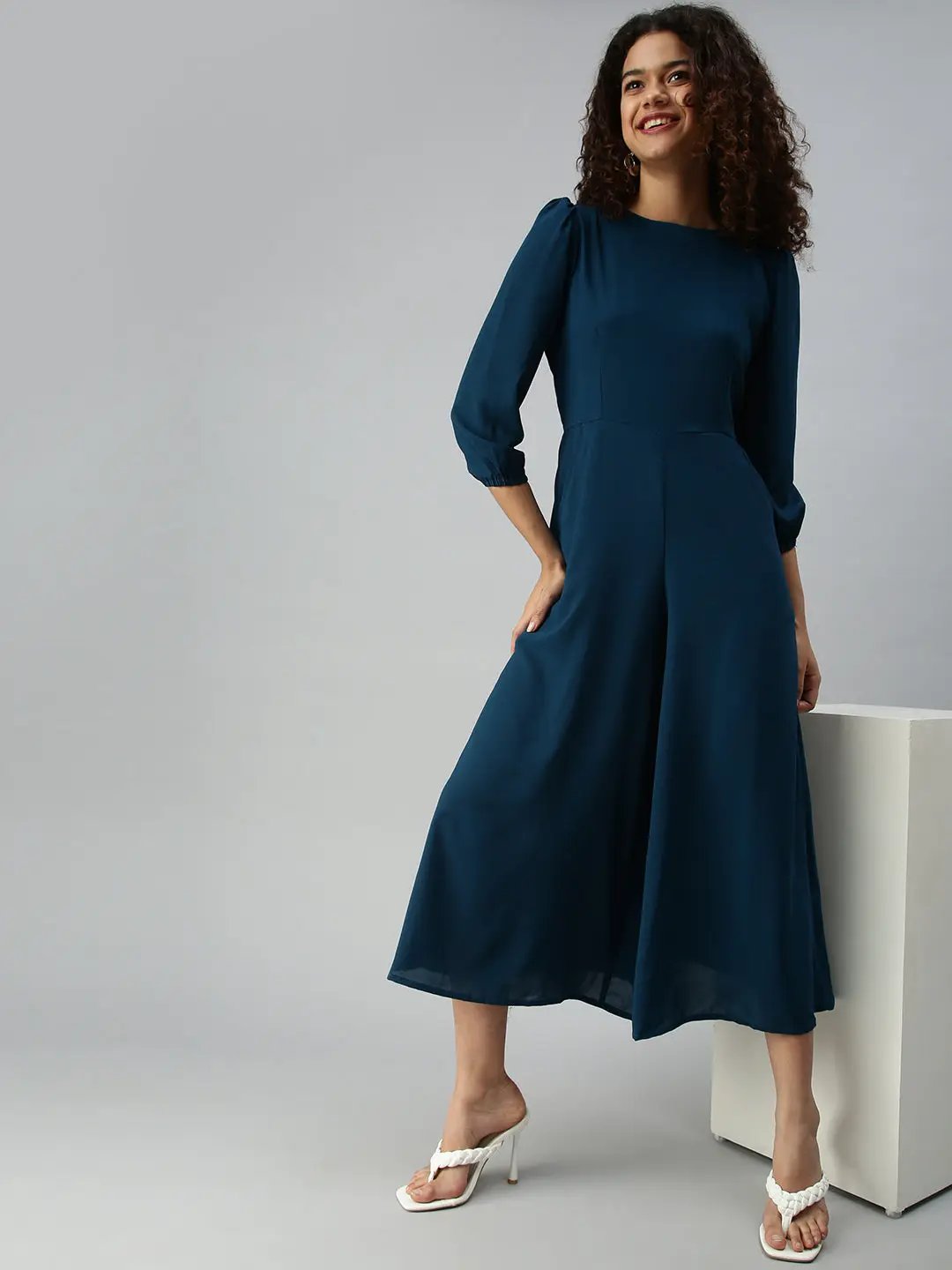 Women's Blue Solid Jumpsuit