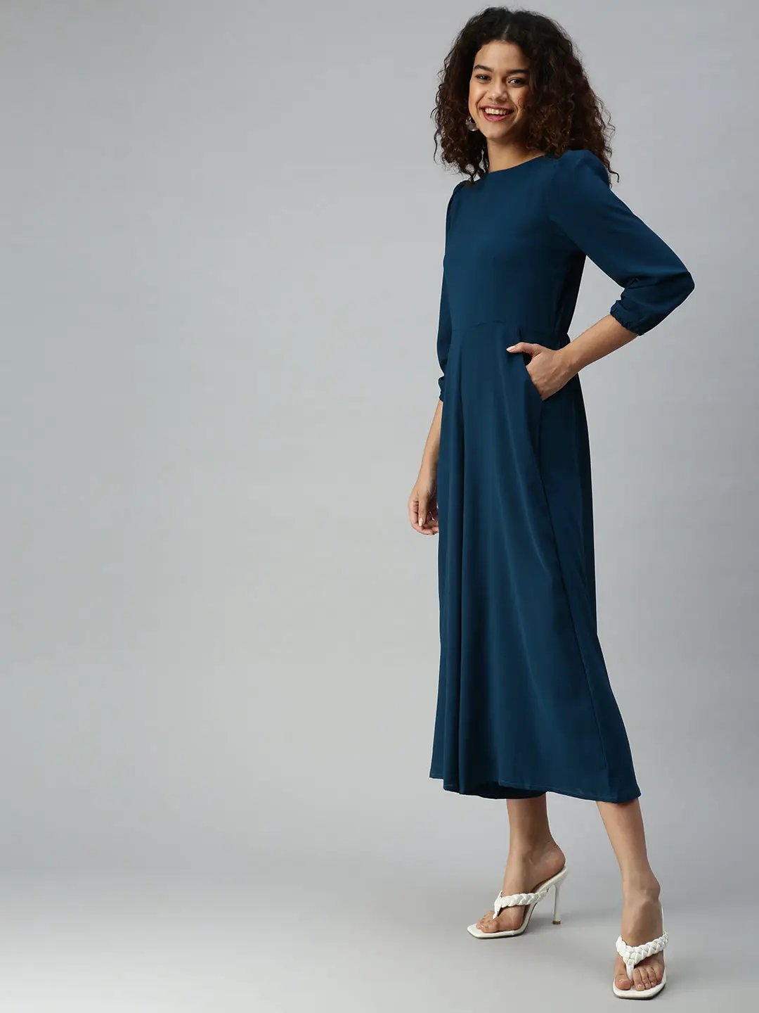 Women's Blue Solid Jumpsuit